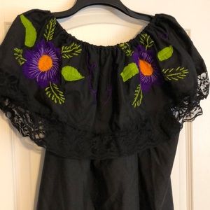 Latino ethnic bohemian black top large